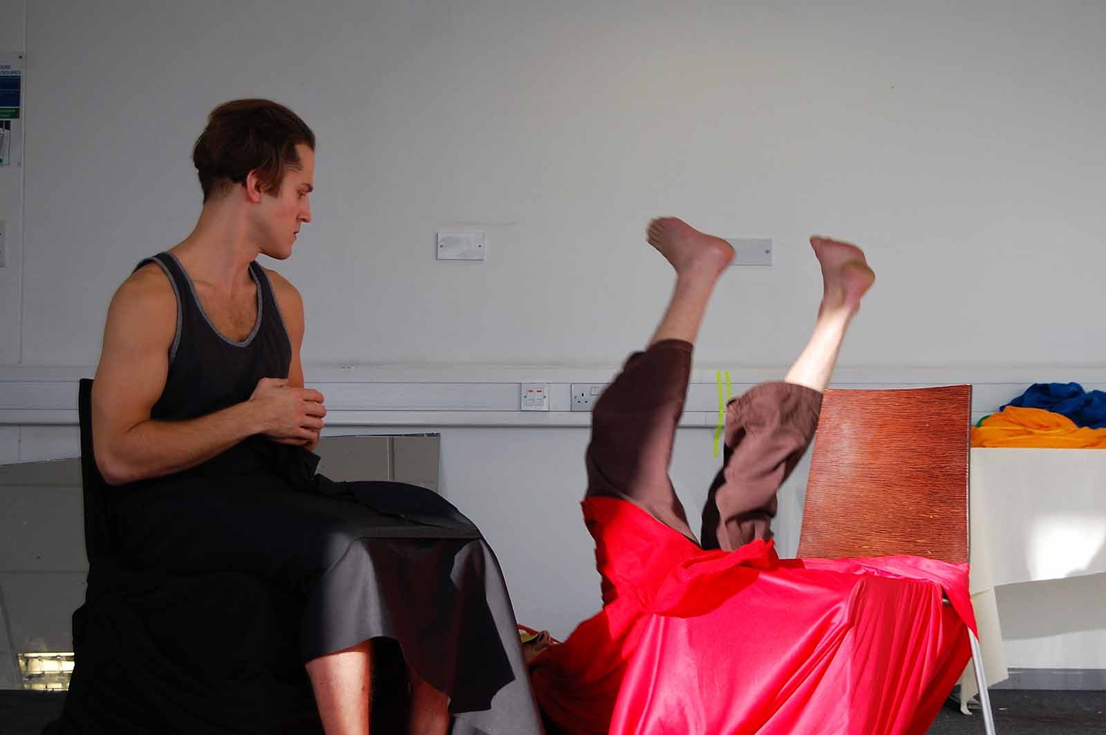 Zootrophic rehearsal, London 2016, an improv scene focused on status with two men